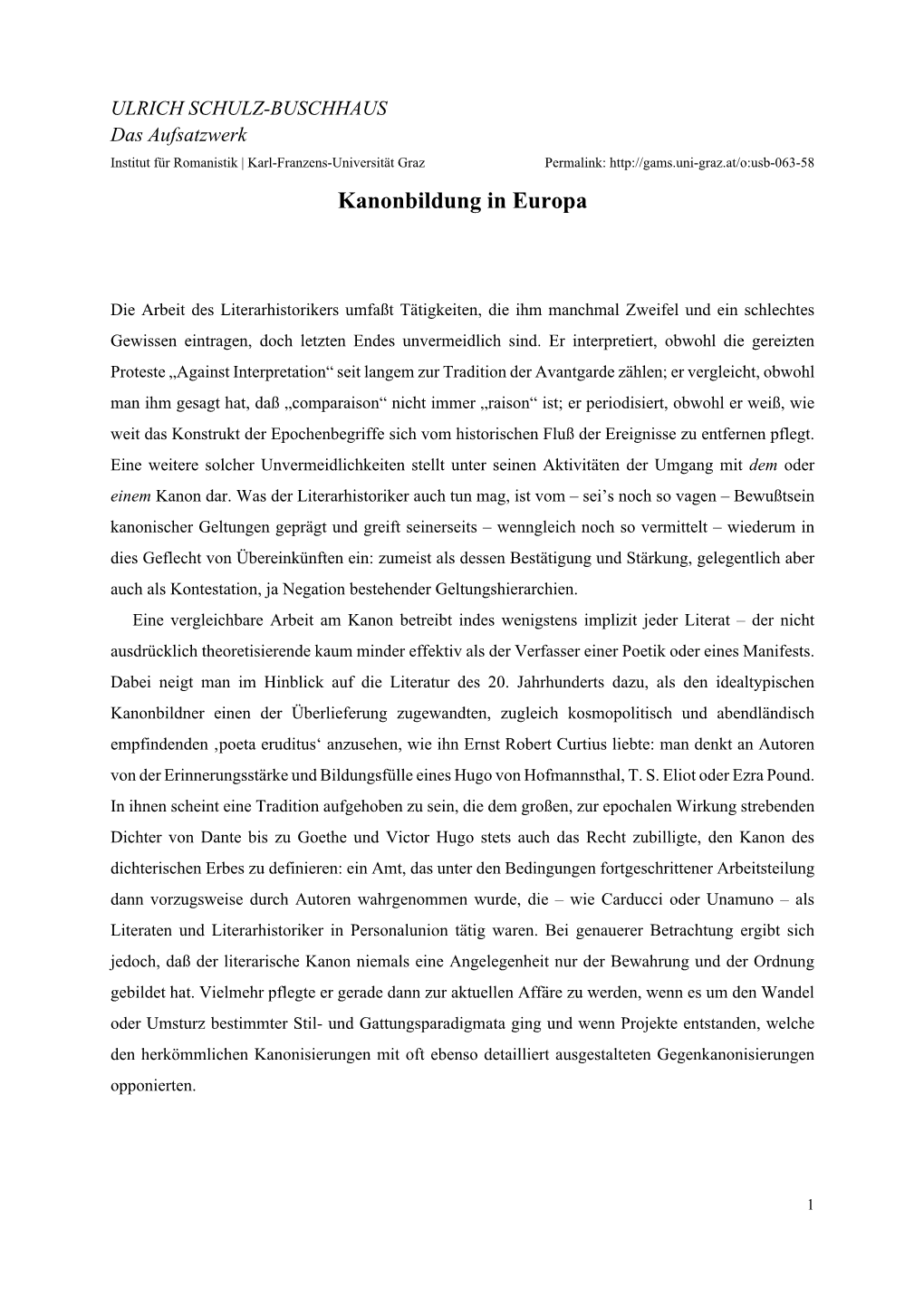 Kanonbildung in Europa