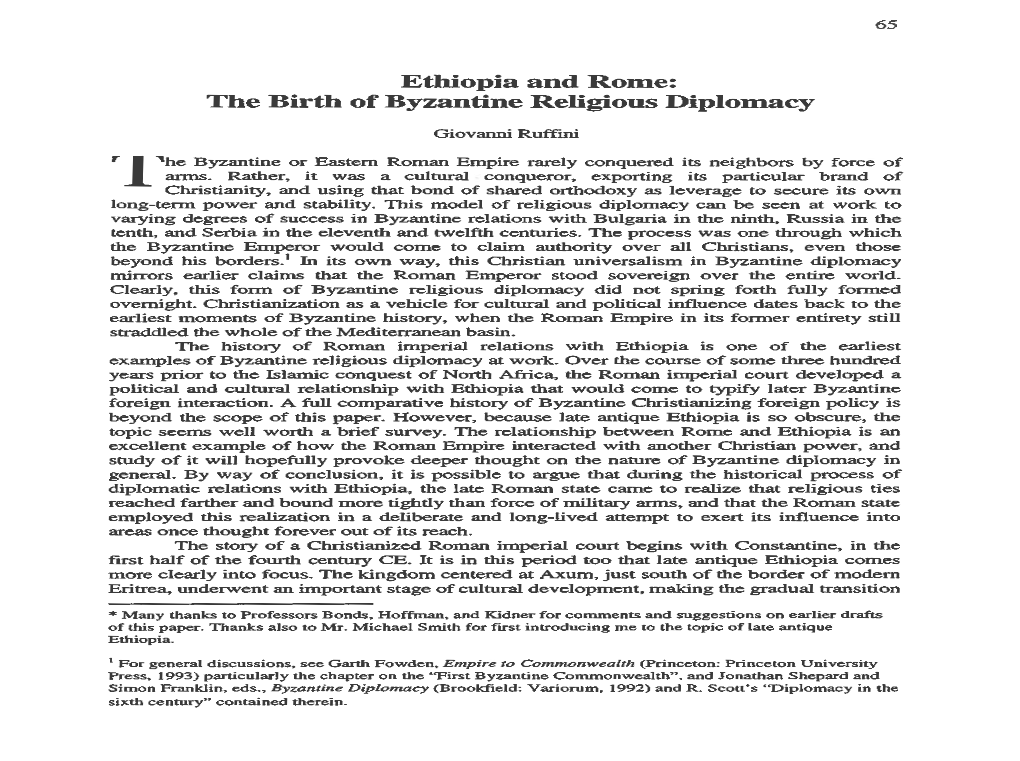 Ethiopia and Rome: the Birth of Byzantine Religious Diplomacy
