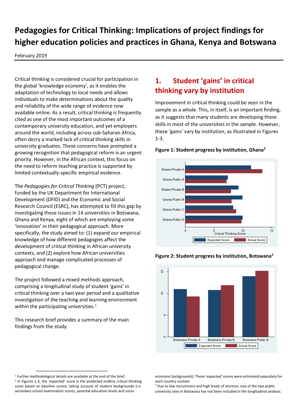 Pedagogies for Critical Thinking: Implications of Project Findings for Higher Education Policies and Practices in Ghana, Kenya and Botswana