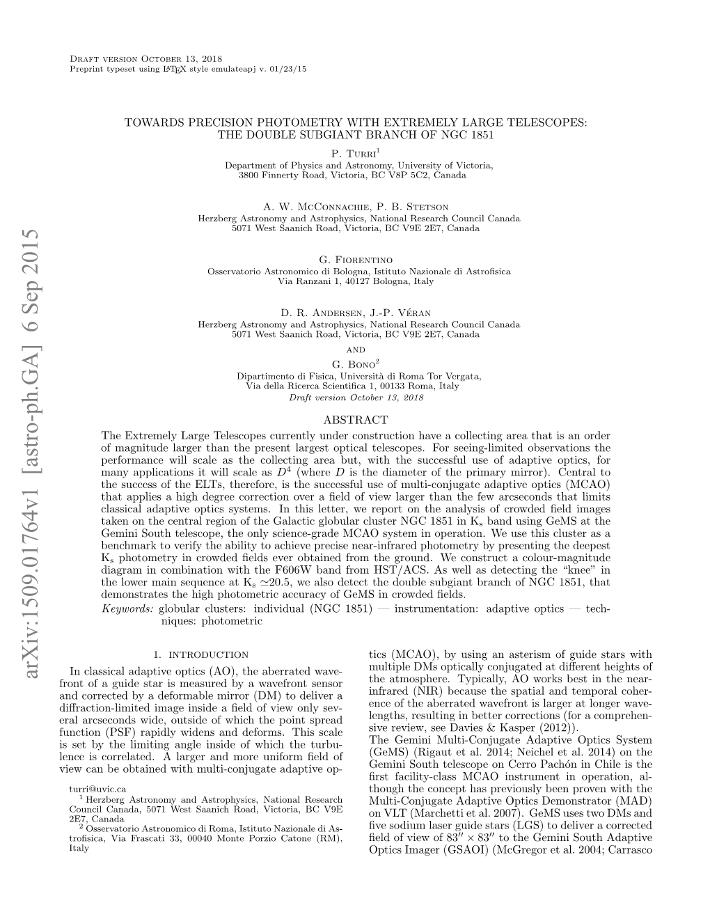 Towards Precision Photometry with Extremely Large Telescopes: the Double Subgiant Branch of Ngc 1851 P