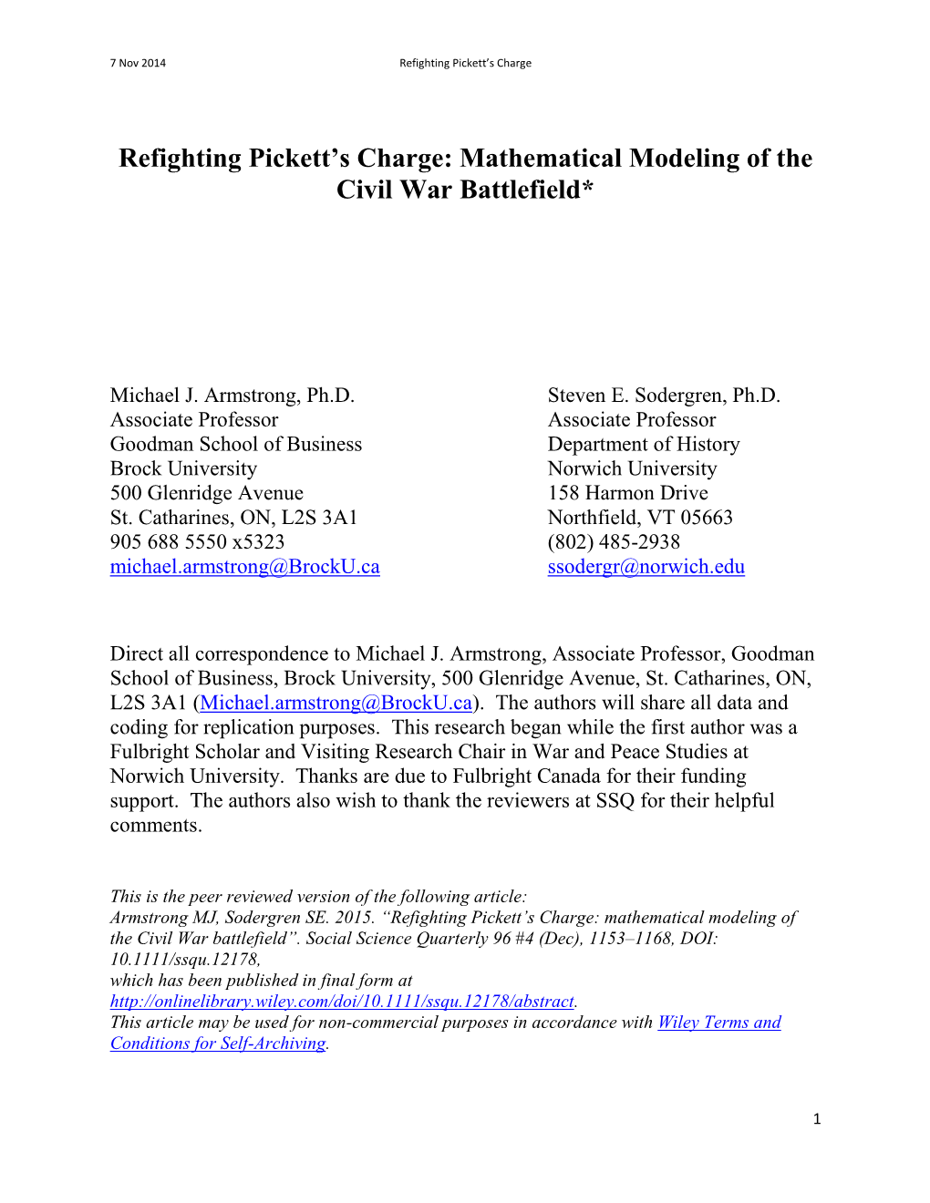 Refighting Pickett's Charge: Mathematical Modeling of the Civil
