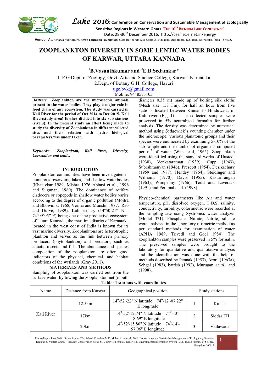 Zooplankton Diversity in Some Lentic Water Bodies of Karwar, Uttara Kannada