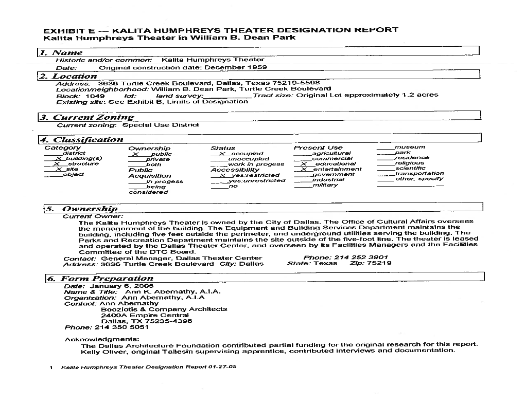 1. Name 2. Location 13. Current Zoning 4- Classification 5. Ownership 6. Form Preparation