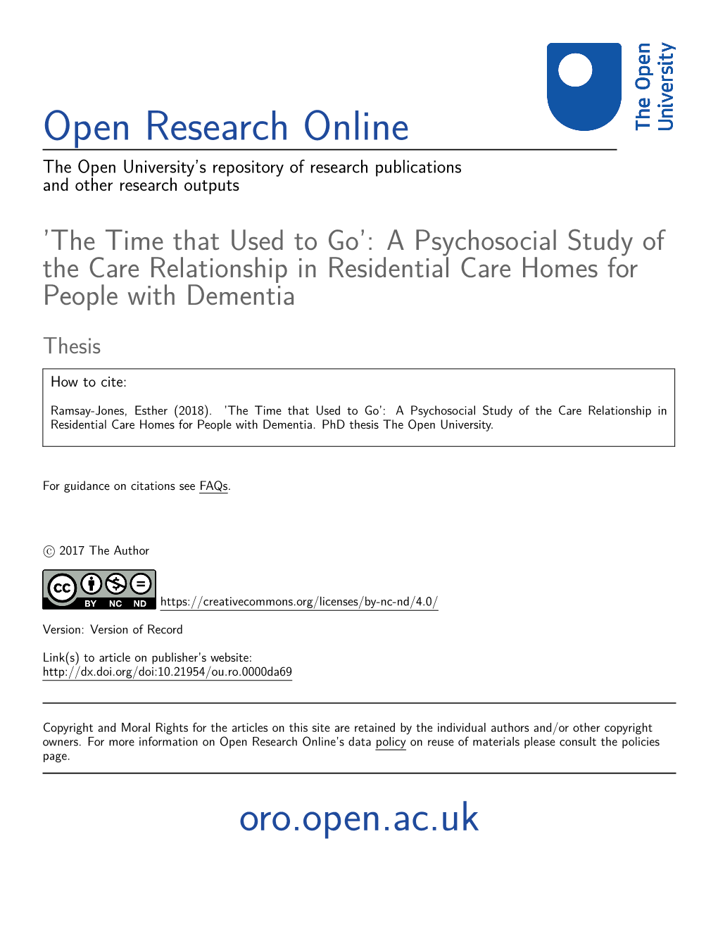 The Time That Used to Go’: a Psychosocial Study of the Care Relationship in Residential Care Homes for People with Dementia