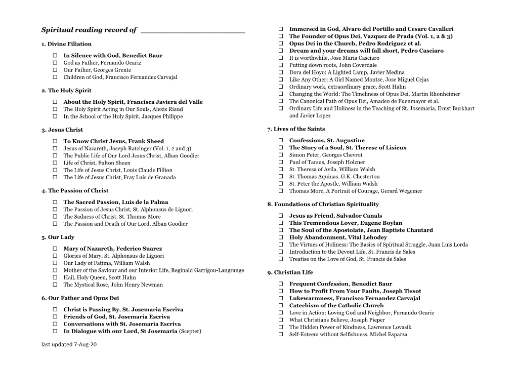 Spiritual Reading Record of ______ Immersed in God, Alvaro Del Portillo and Cesare Cavalleri  the Founder of Opus Dei, Vazquez De Prada (Vol
