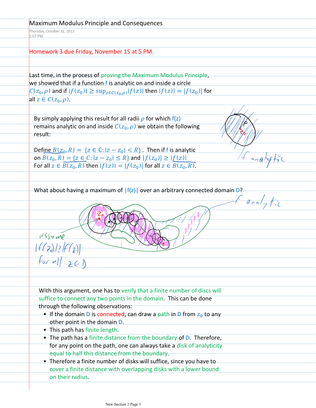 Maximum Modulus Principle and Consequences Thursday, October 31, 2013 1:57 PM