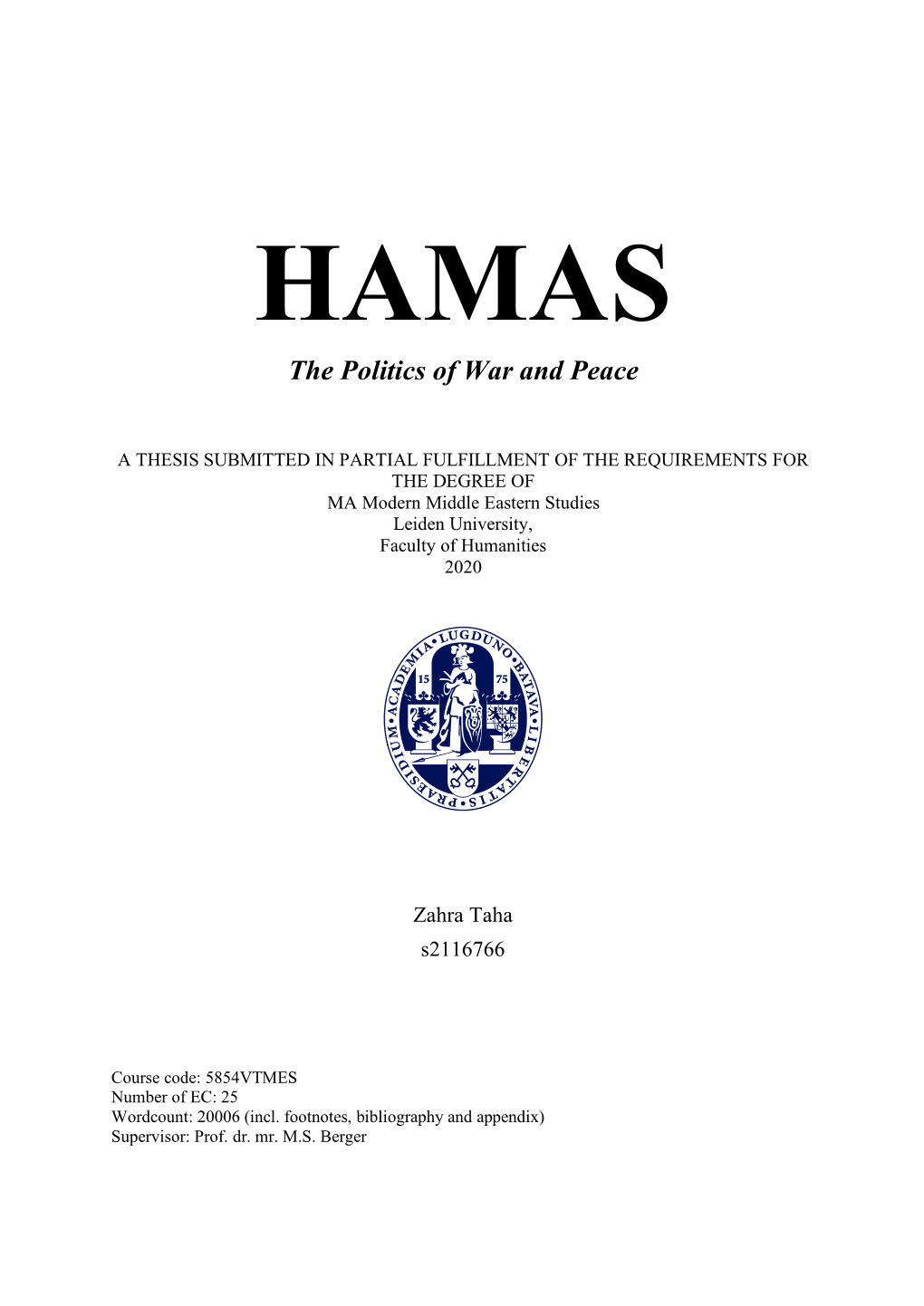 HAMAS the Politics of War and Peace