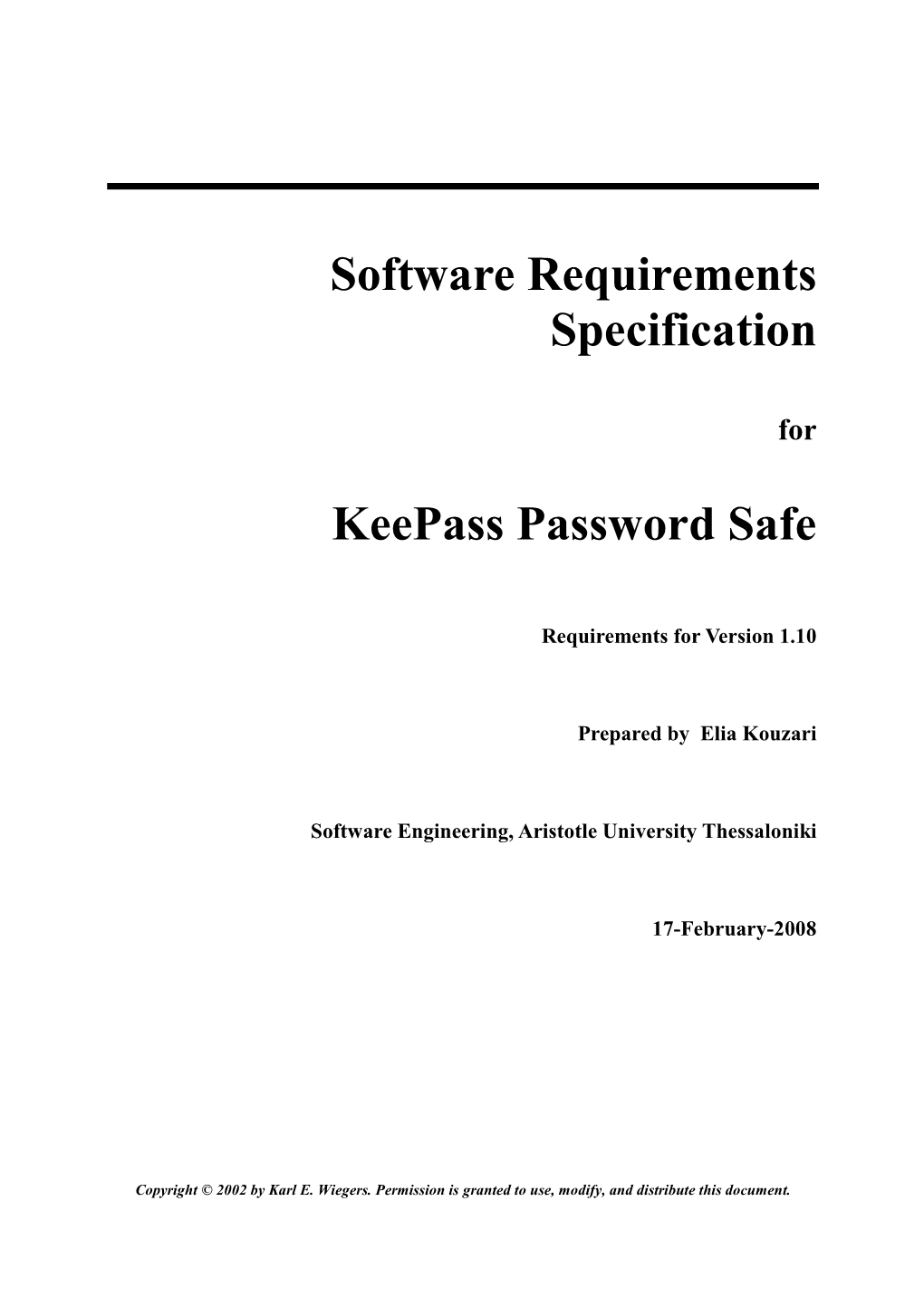 Software Requirements Specification Keepass