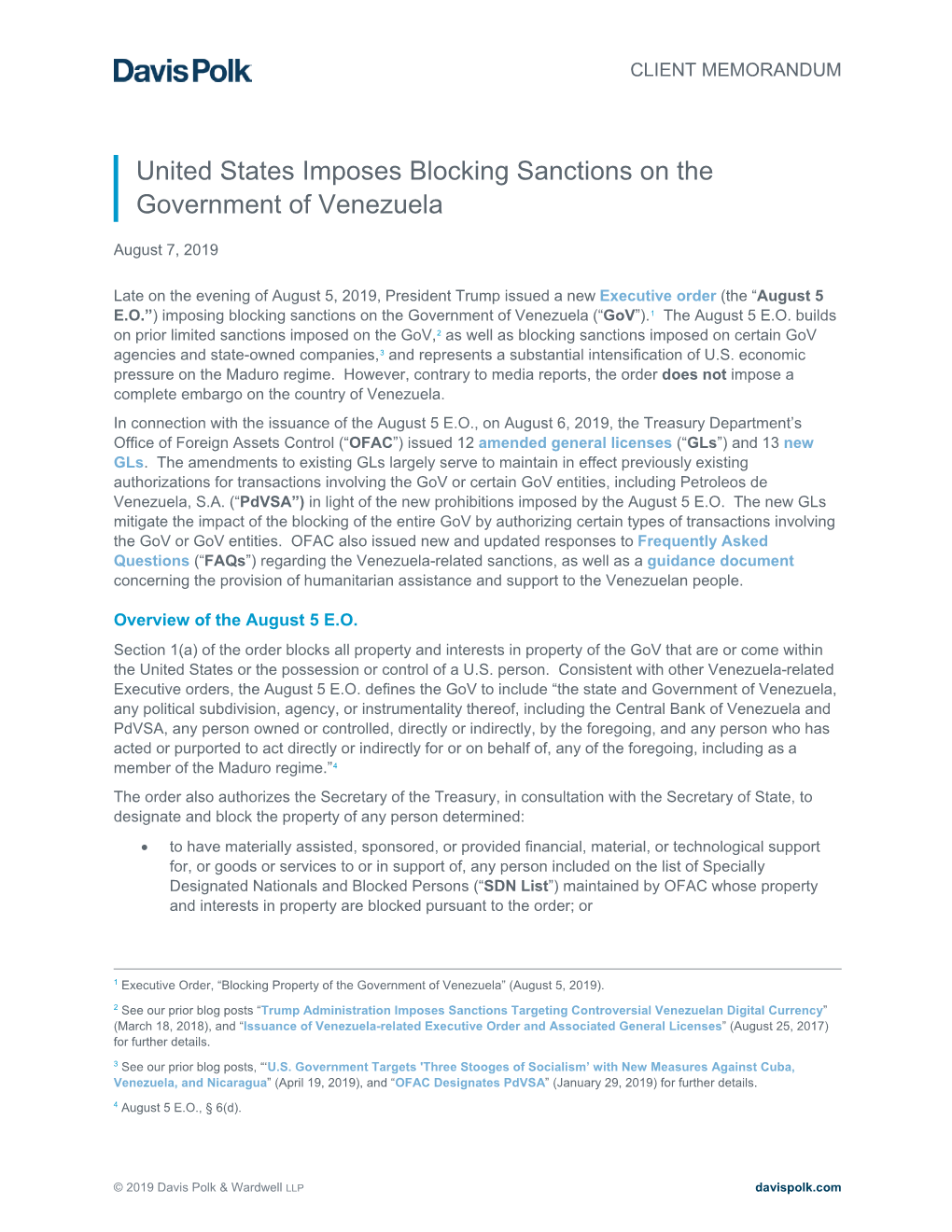United States Imposes Blocking Sanctions on the Government of Venezuela