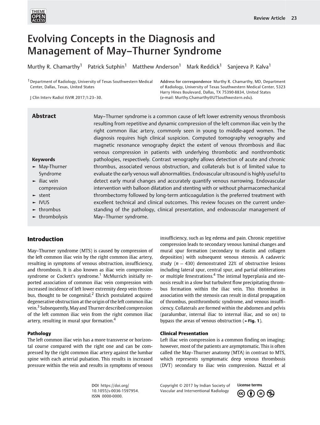 Evolving Concepts in the Diagnosis and Management of May–Thurner Syndrome