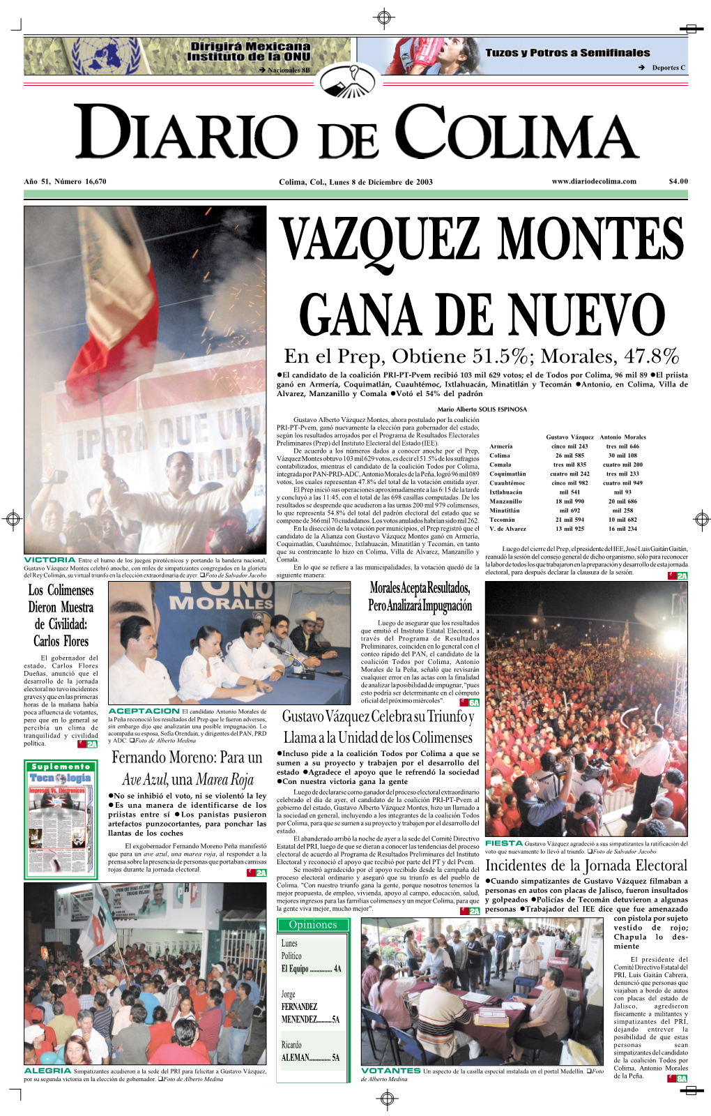 En El Prep, Obtiene 51.5%; Morales, 47.8%