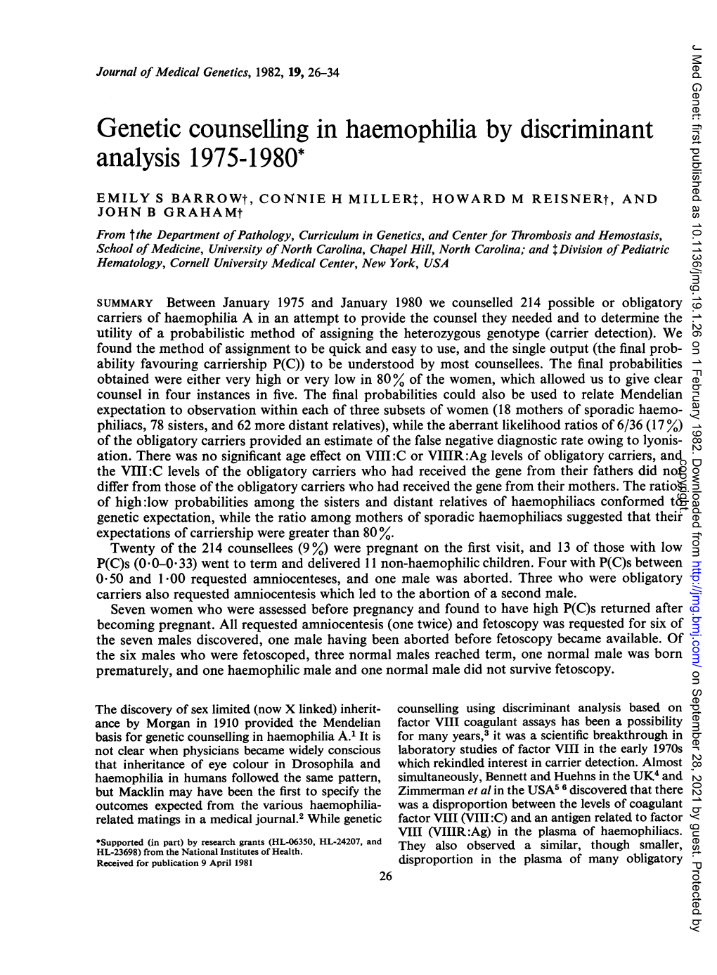 Genetic Counselling in Haemophilia by Discriminant Analysis 1975-1980*