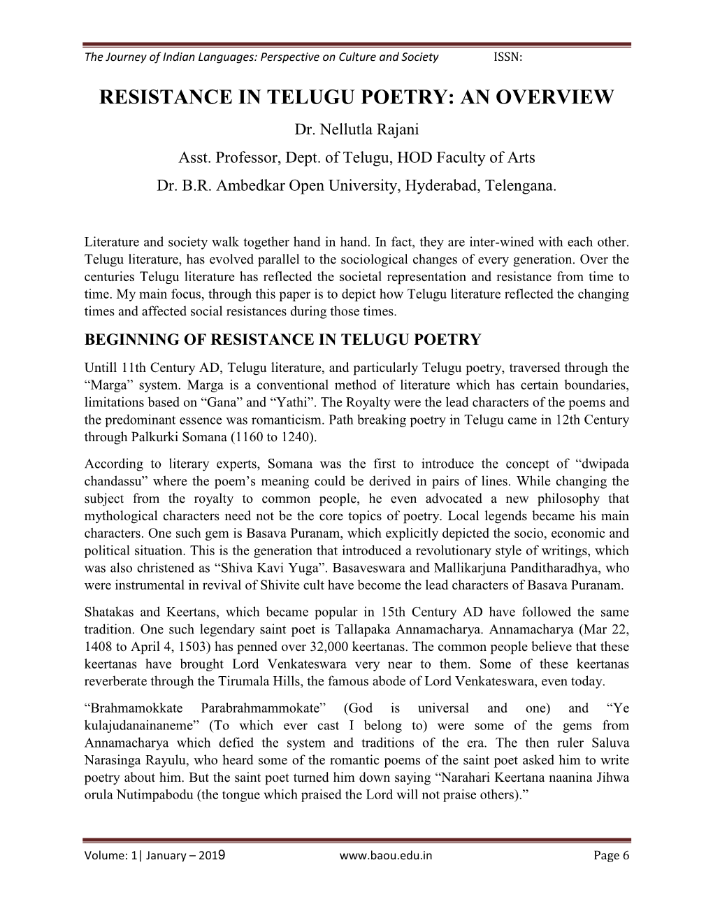 RESISTANCE in TELUGU POETRY: an OVERVIEW Dr