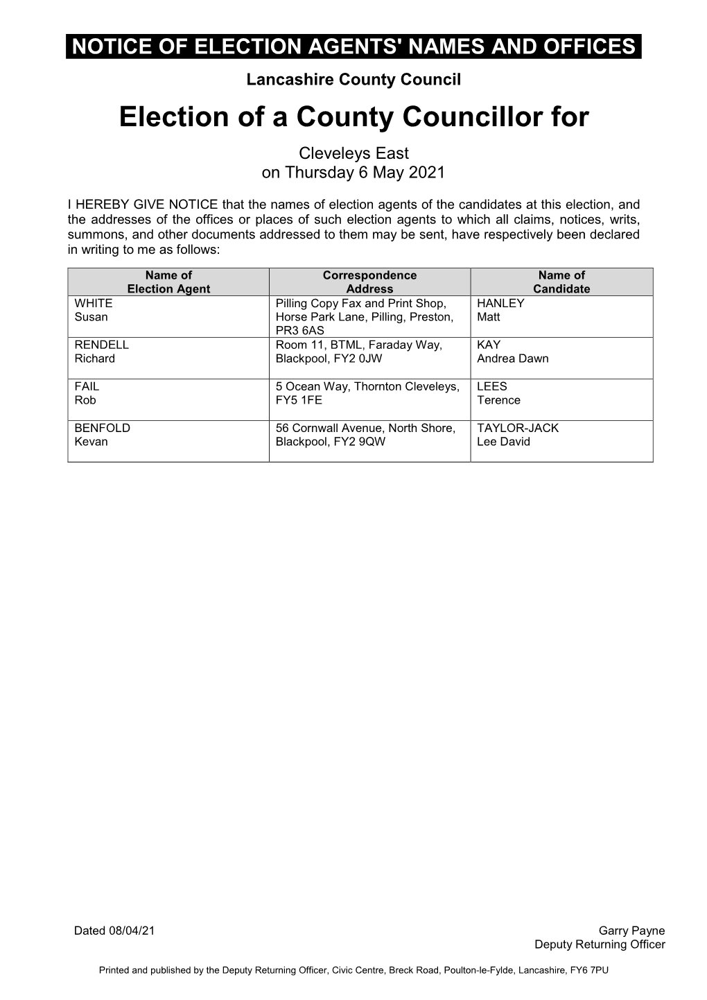 Election of a County Councillor For