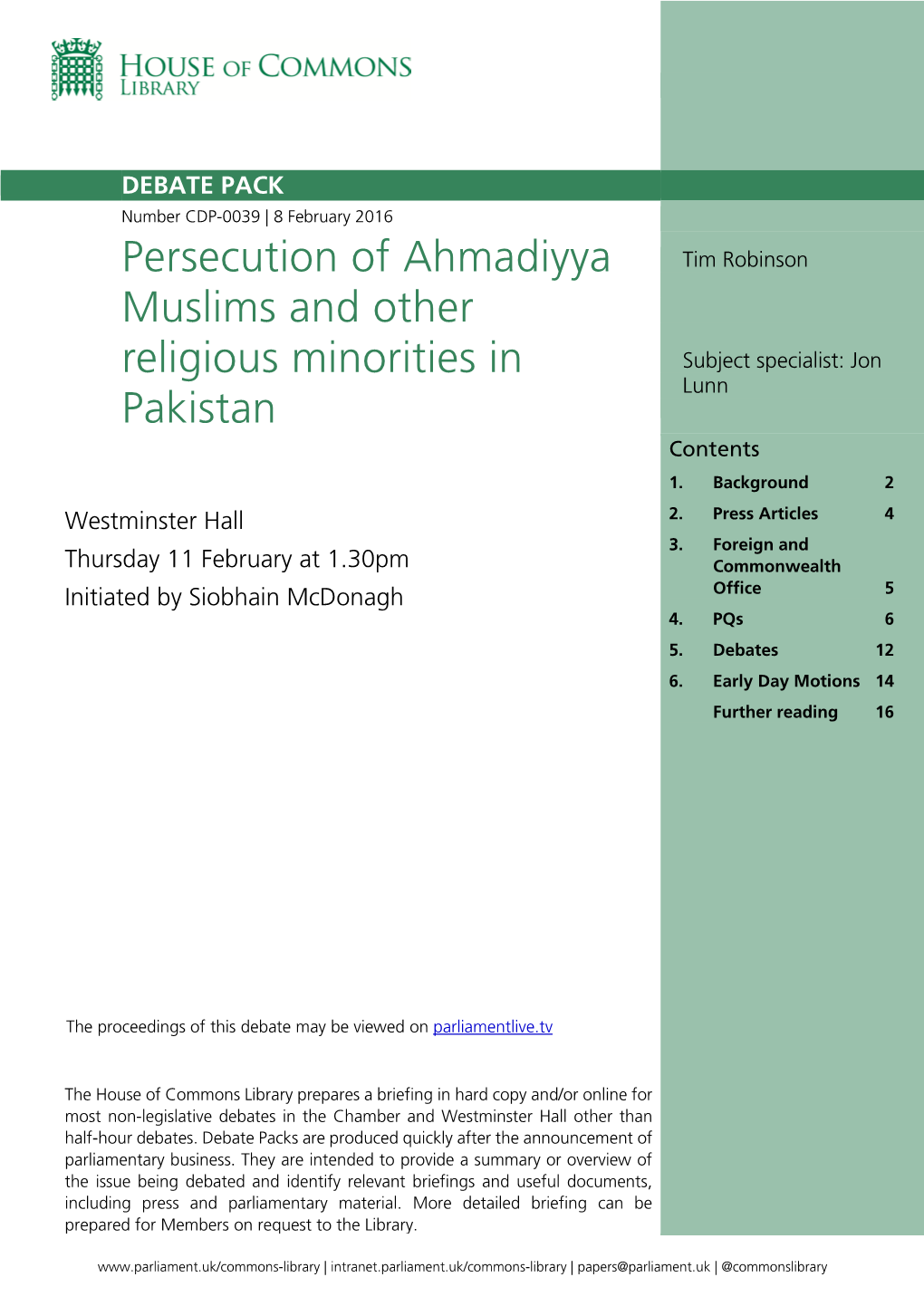 Persecution of Ahmadiyya Muslims and Other Religious Minorities in Pakistan 3