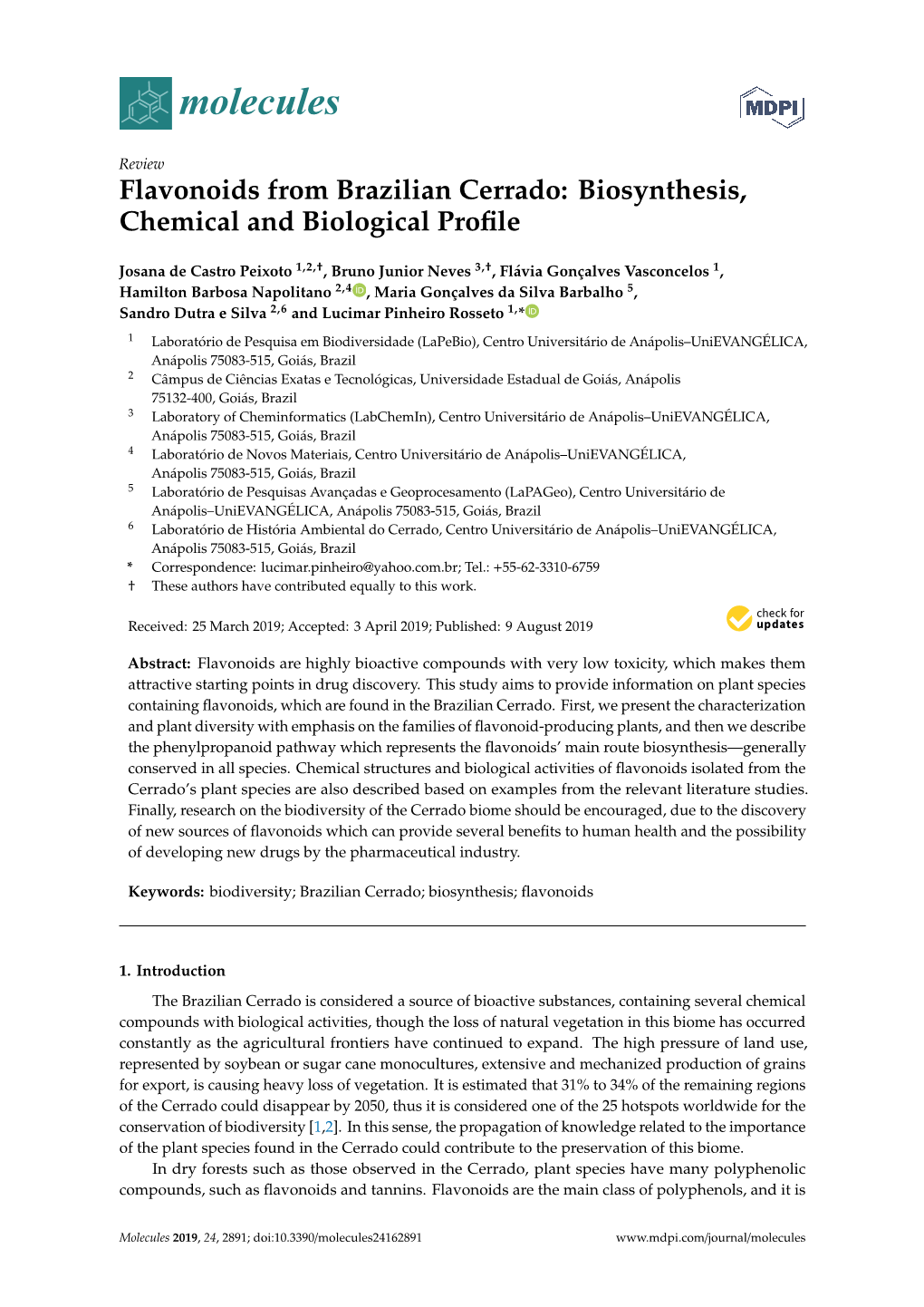 Flavonoids from Brazilian Cerrado: Biosynthesis, Chemical and Biological Proﬁle