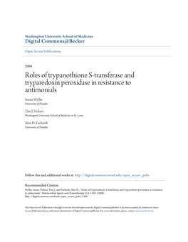 Roles of Trypanothione S-Transferase and Tryparedoxin Peroxidase in Resistance to Antimonials Susan Wyllie University of Dundee