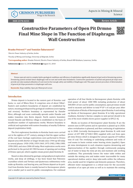 Constructive Parameters of Open Pit Drmno Final Mine Slope in the Function of Diaphragm Wall Construction