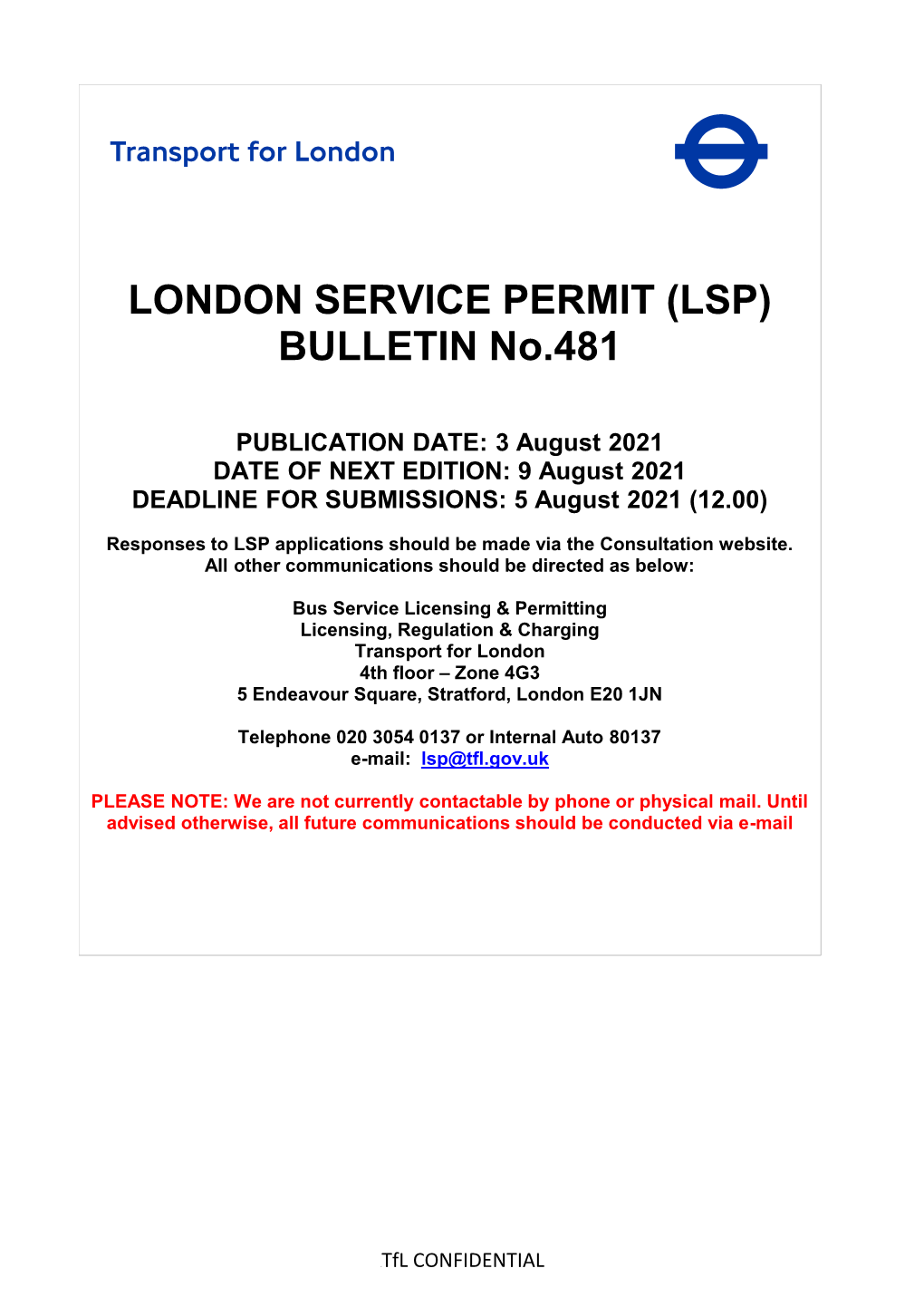 LSP) BULLETIN No.481