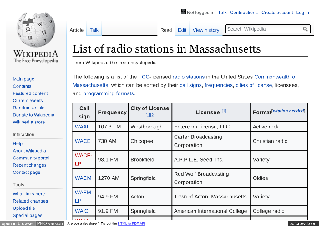 List of Radio Stations in Massachusetts