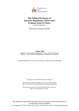 The Political Economy of Incentive Regulation: Theory and Evidence from US States Carmine Guerriero