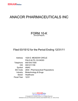 Anacor Pharmaceuticals Inc
