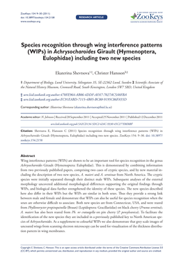 Species Recognition Through Wing Interference Patterns (Wips) in Achrysocharoides Girault (Hymenoptera, Eulophidae) Including Two New Species