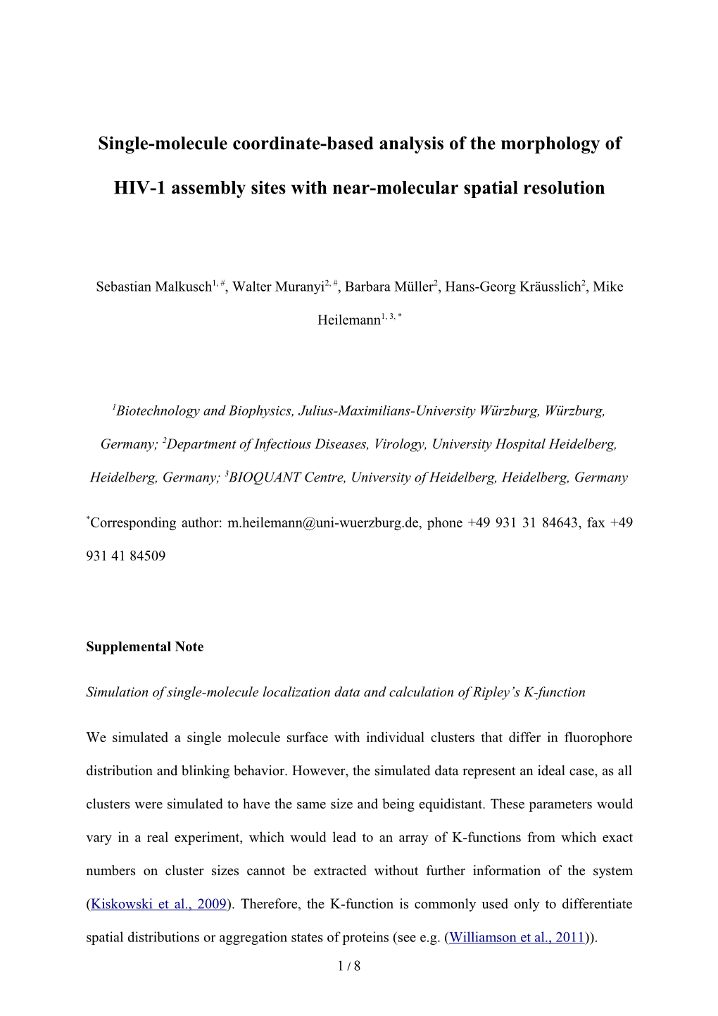 Single-Molecule Coordinate-Based Analysis of the Morphology of HIV-1 Assembly Sites With