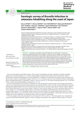 Serologic Survey of Brucella Infection in Cetaceans Inhabiting Along the Coast of Japan
