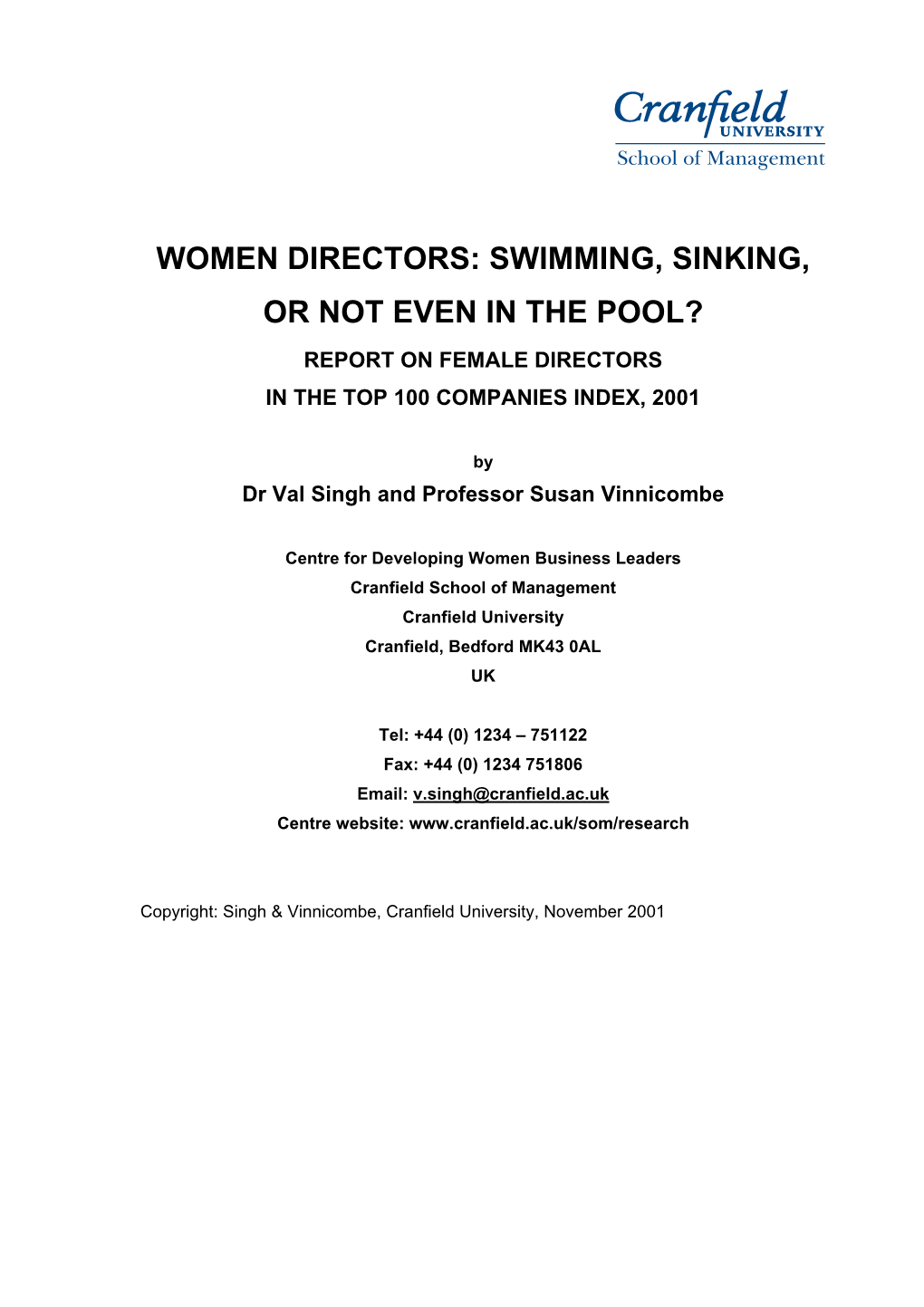 Report on the Female Ftse 100 Index, 2001