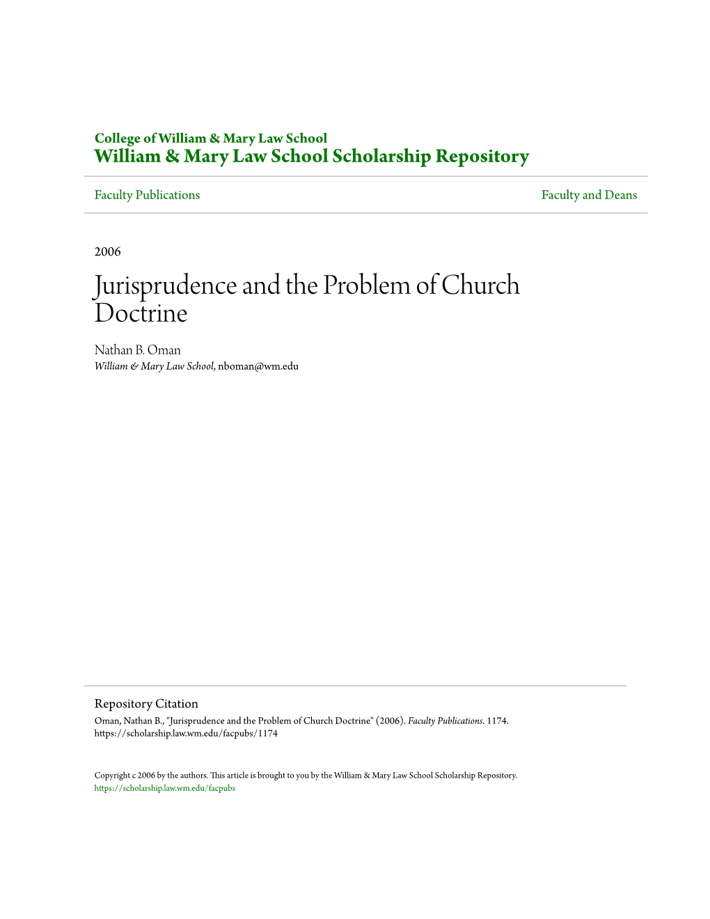 Jurisprudence and the Problem of Church Doctrine Nathan B