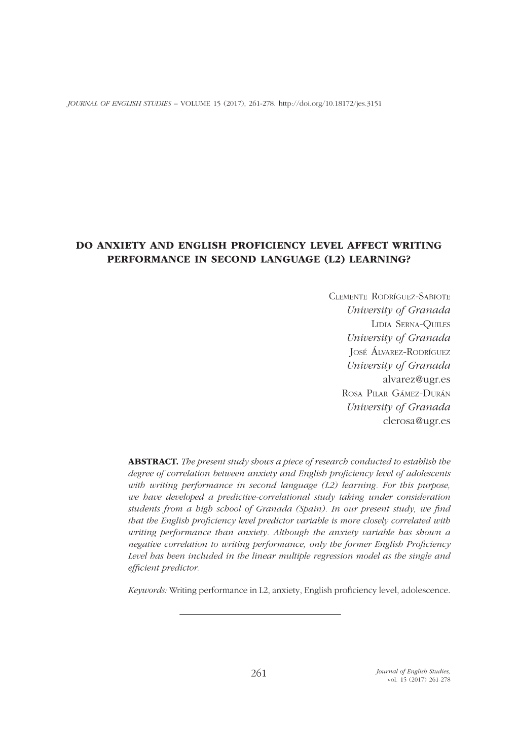 Do Anxiety and English Proficiency Level Affect Writing Performance in Second Language (L2) Learning?