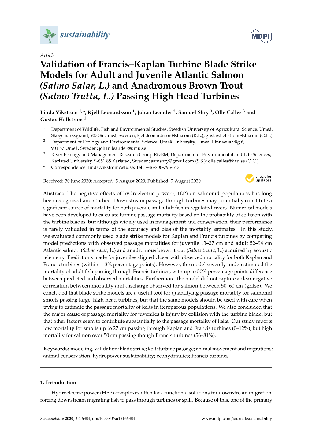 Validation of Francis–Kaplan Turbine Blade Strike