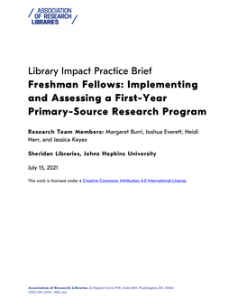 Freshman Fellows: Implementing and Assessing a First-Year Primary-Source Research Program