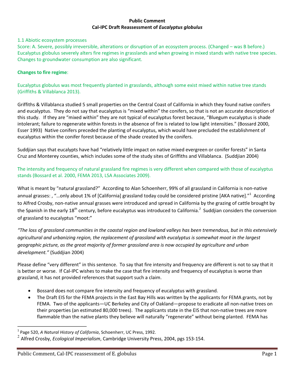 Public Comment, Cal-IPC Reassessment of E. Globulus Page 1