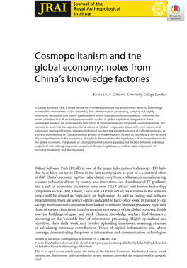 Cosmopolitanism and the Global Economy: Notes from China's
