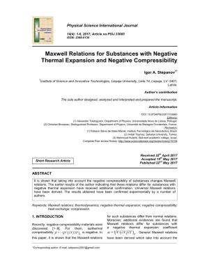 Maxwell Relations for Substances with Negative Thermal Expansion and Negative Compressibility