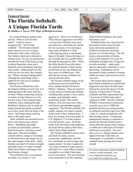 The Florida Softshell: a Unique Florida Turtle by Matthew J