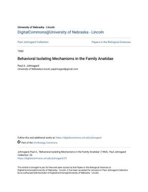 Behavioral Isolating Mechanisms in the Family Anatidae