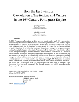 Coevolution of Institutions and Culture in the 16 Century Portuguese Empire