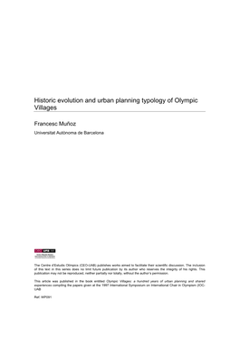 Historic Evolution and Urban Planning Typology of Olympic Villages