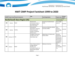 NWT CIMP Project Factsheet 1999 to 2020