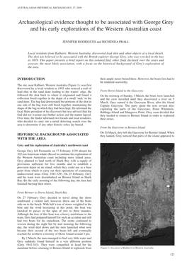 Archaeological Evidence Thought to Be Associated with George Grey and His Early Explorations of the Western Australian Coast