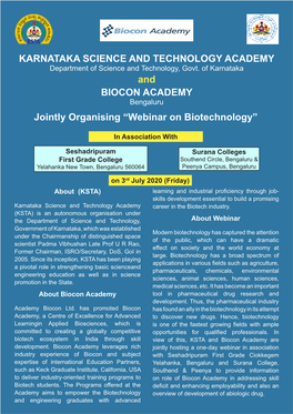 “Webinar on Biotechnology” and BIOCON ACADEMY