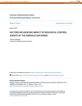 Factors Influencing Impact of Biological Control Agents of the Emerald Ash Borer