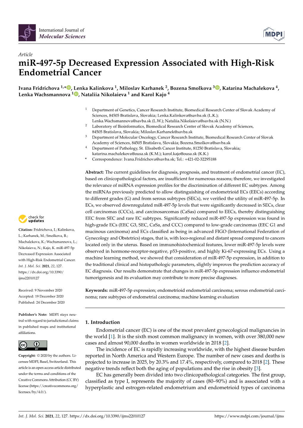 Mir-497-5P Decreased Expression Associated with High-Risk Endometrial Cancer