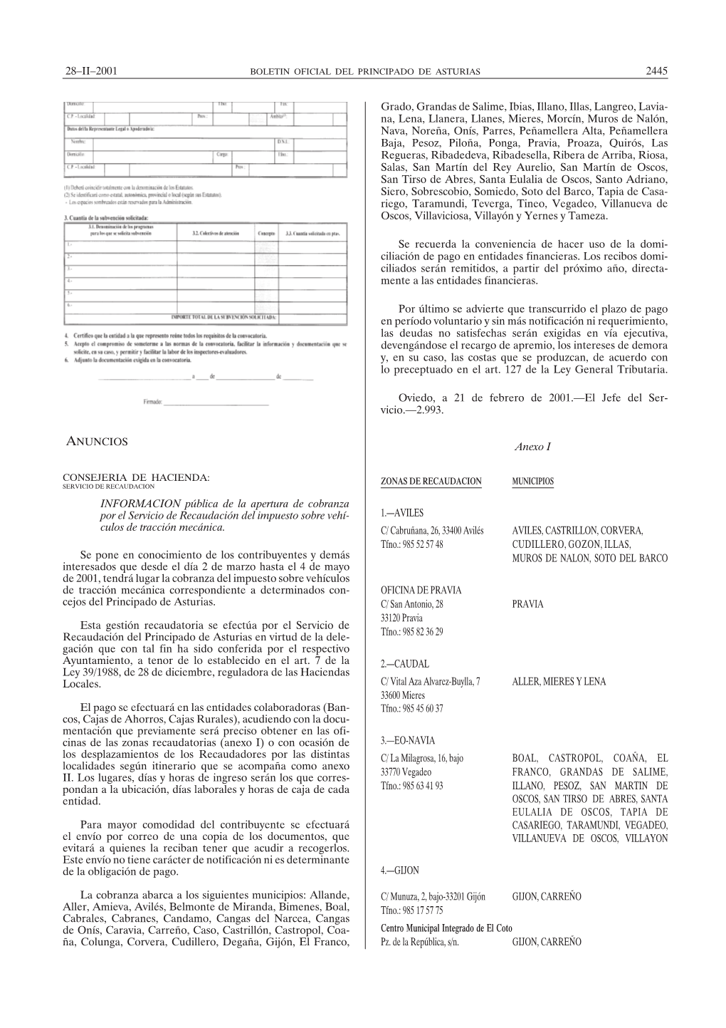 28–II–2001 2445 ANUNCIOS INFORMACION Pública De La