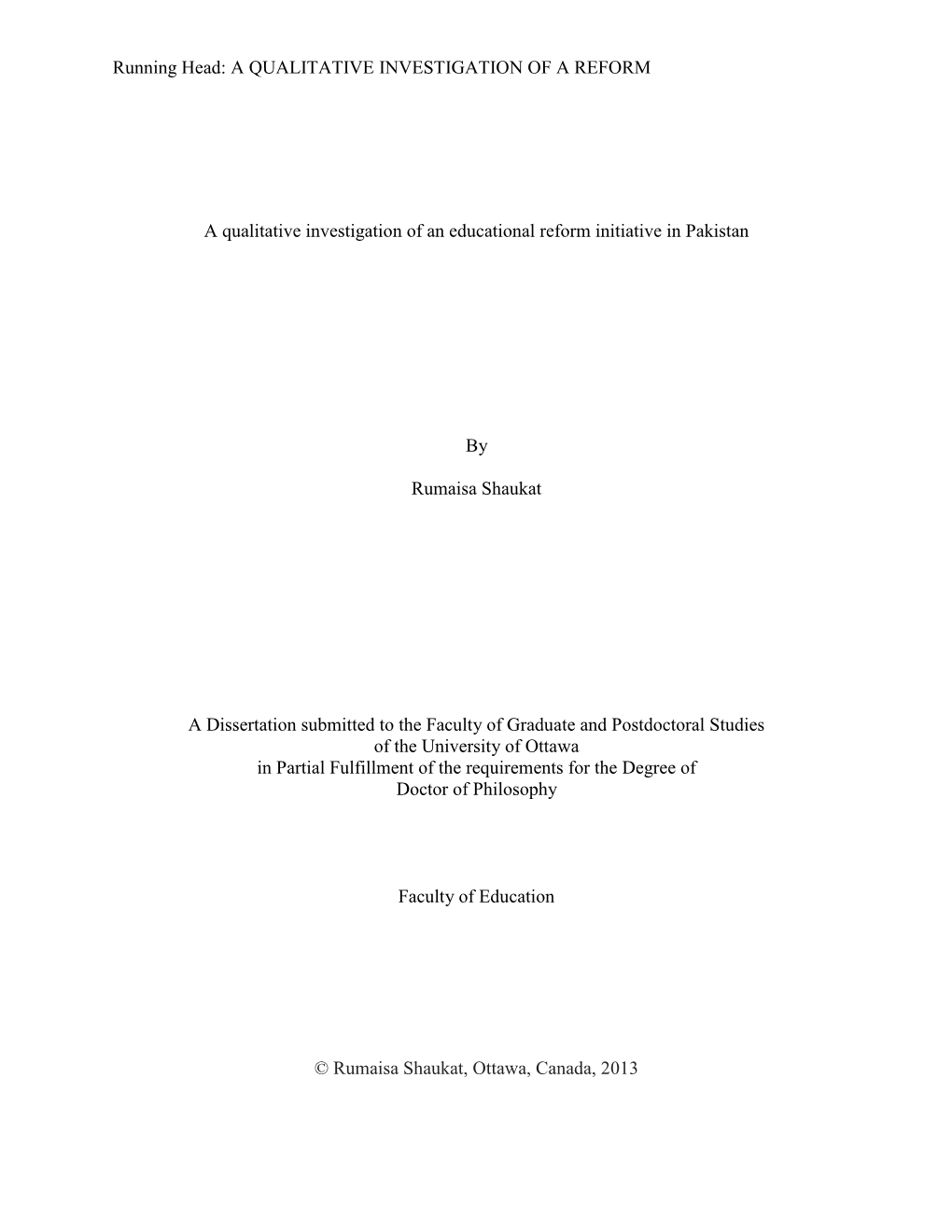 A Qualitative Investigation of an Educational Reform Initiative in Pakistan