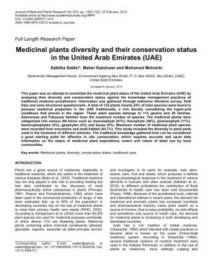 Medicinal Plants Diversity and Their Conservation Status in the United Arab Emirates (UAE)