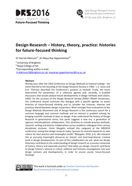 Design Research – History, Theory, Practice: Histories for Future-Focused Thinking